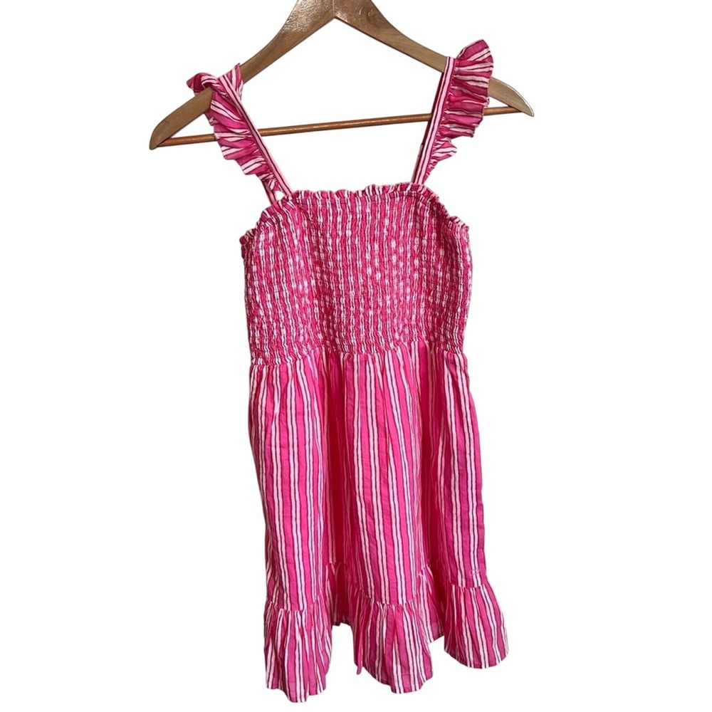 Girls Vineyard Vines Pink Striped Ruffle Sleeve Summer Dress Youth Large